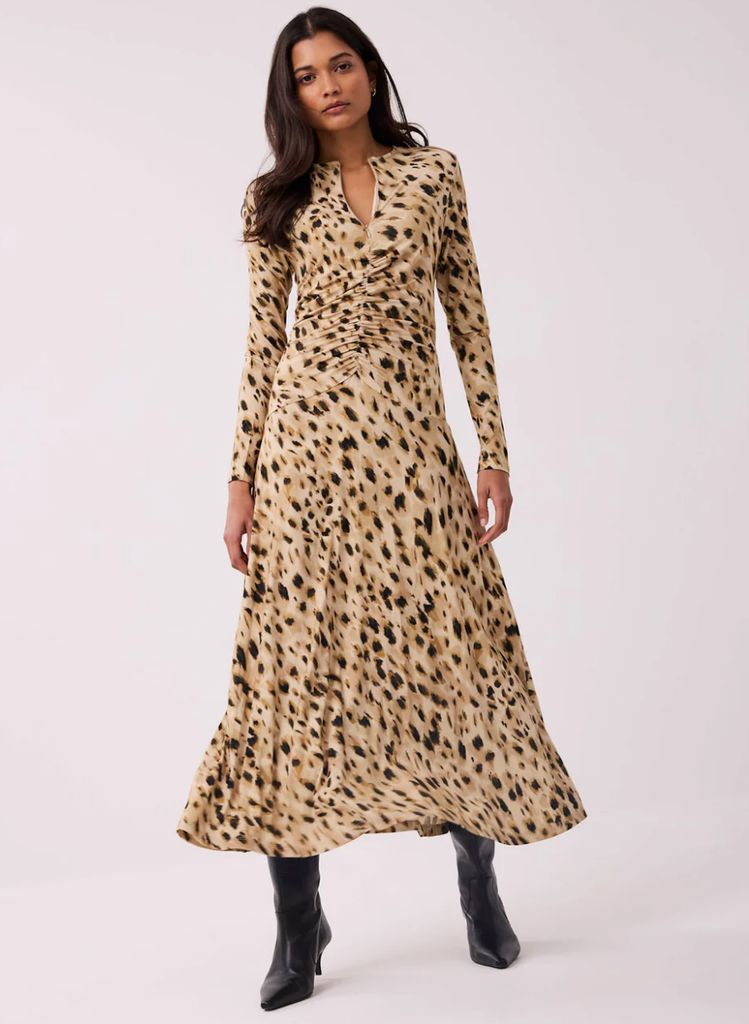 Mint Velvet Animal Print Zip Jersey Midi Dress