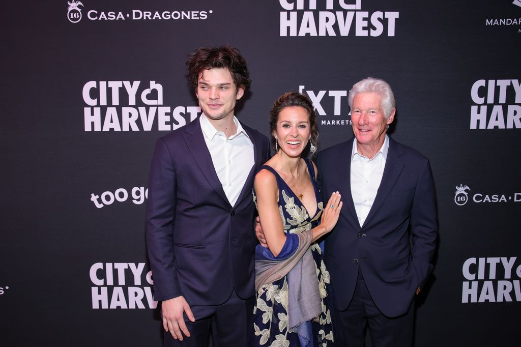 Homer James Jigme Gere, Alejandra Silva and Richard Gere attend as City Harvest Presents The 2025 Gala: Carnaval at Cipriani 42nd Street on April 22, 2025 in New York City