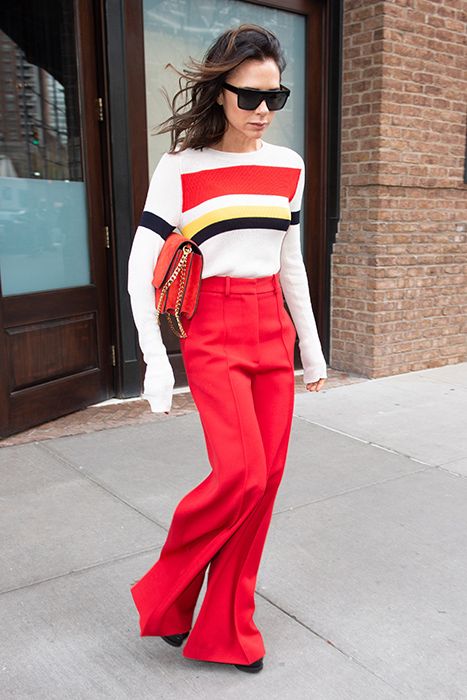 victoria beckham red trousers