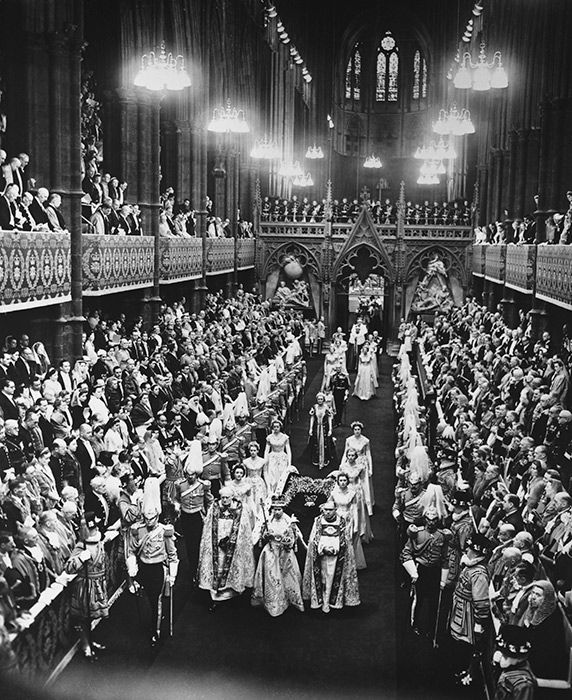 A photo taken in 1953 during the Queens coronation inside Westminster Abbey