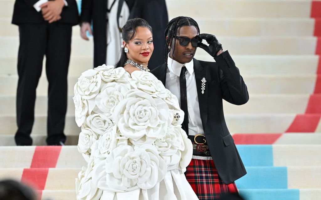 Rihanna and A$AP Rocky attend the 2023 Met Gala and celebrate "Karl Lagerfeld: A beauty line"