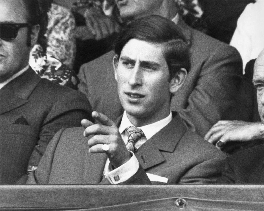 Black and white photo of King Charles at Wimbledon in 1970 