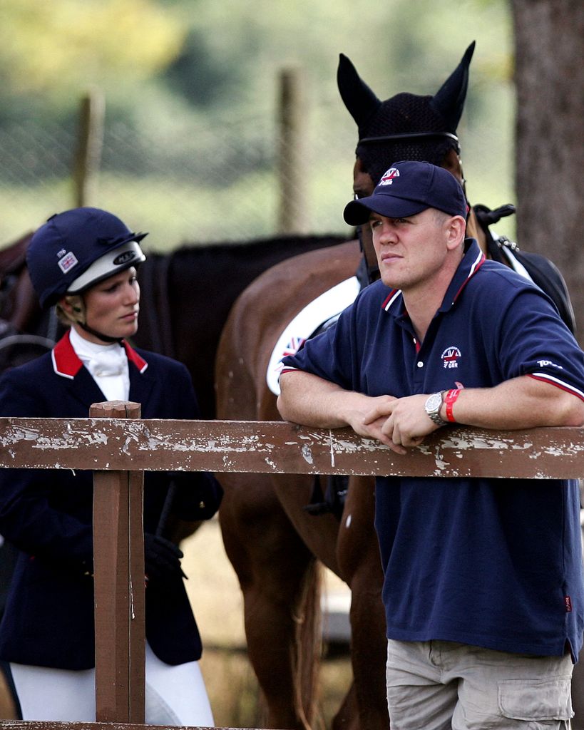 Britain's Zara Phillips, granddaughter of Queen Elizabeth II, talks to her friend Mike Tindall before the competition at the European Equestrian Championship 2007 at the Pratoni Del Vivaro, south of Rome, 16 September 2007