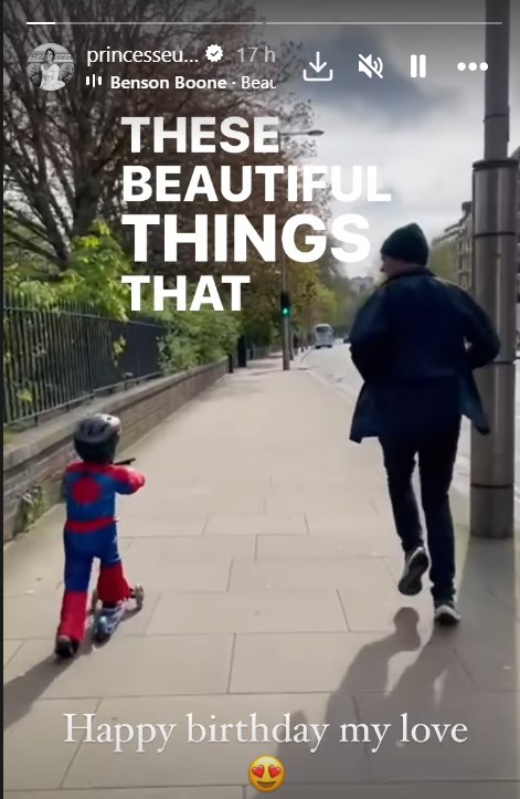 Princess Eugenie's son on scooter with Jack Brooksbank dressed as Spider-Man