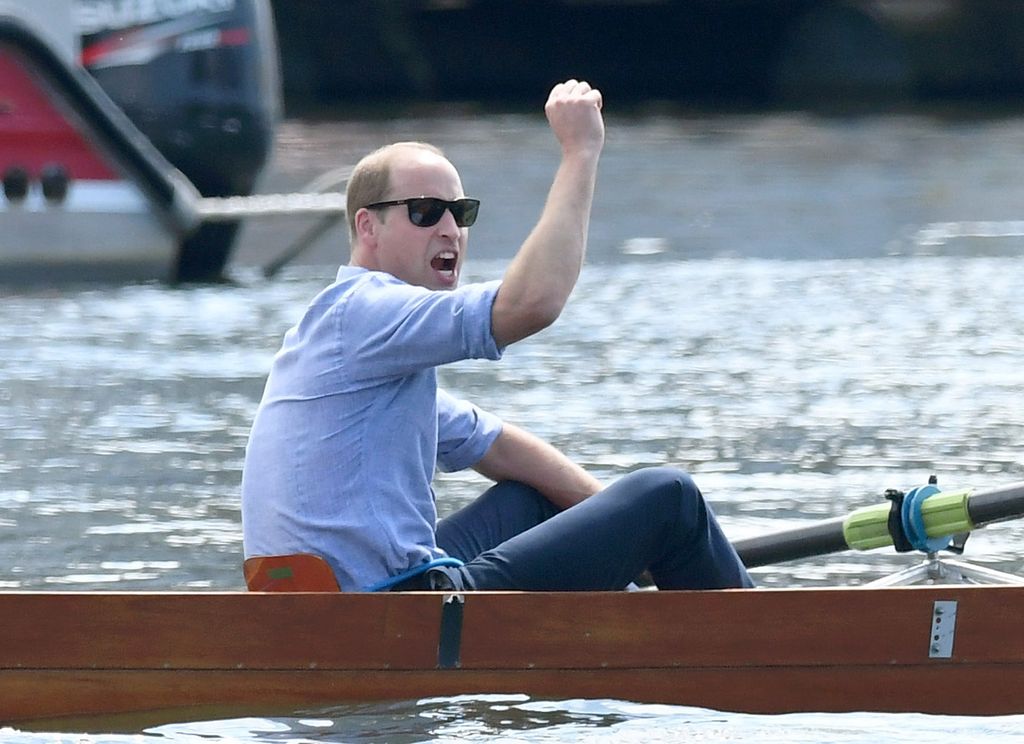 Prince William rowing on an official visit to Germany on July 20, 2017 in Heidelberg