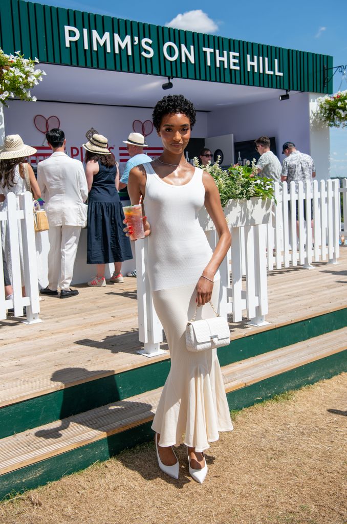 Jourdan Dunn with Pimm's, an Official Partner of Wimbledon, at All England Lawn Tennis and Croquet Club on July 10, 2025 in London, England.  (Photo by Antony Jones/Getty Images for Pimm's)
