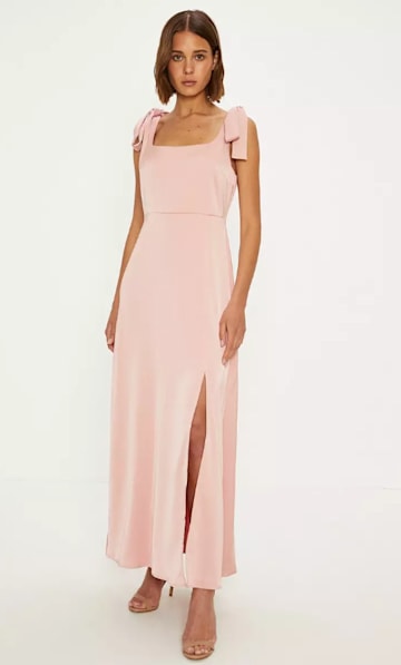 oasis light pink satin midi dress 