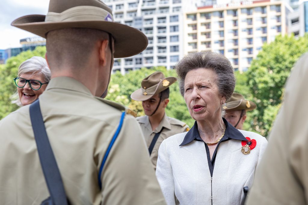 Princess Anne talking to man in military uniform