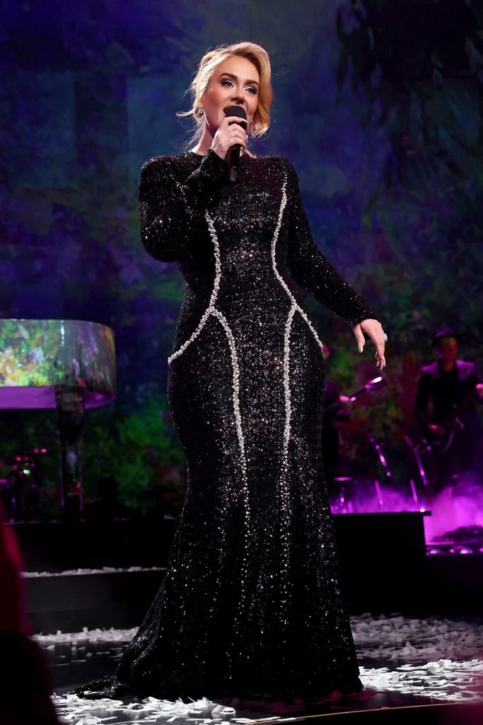 Adele performs onstage during "Weekends with Adele" at The Colosseum at Caesars Palace on January 26, 2024 in Las Vegas, Nevada. (Photo by Kevin Mazur/Getty Images for AD)
