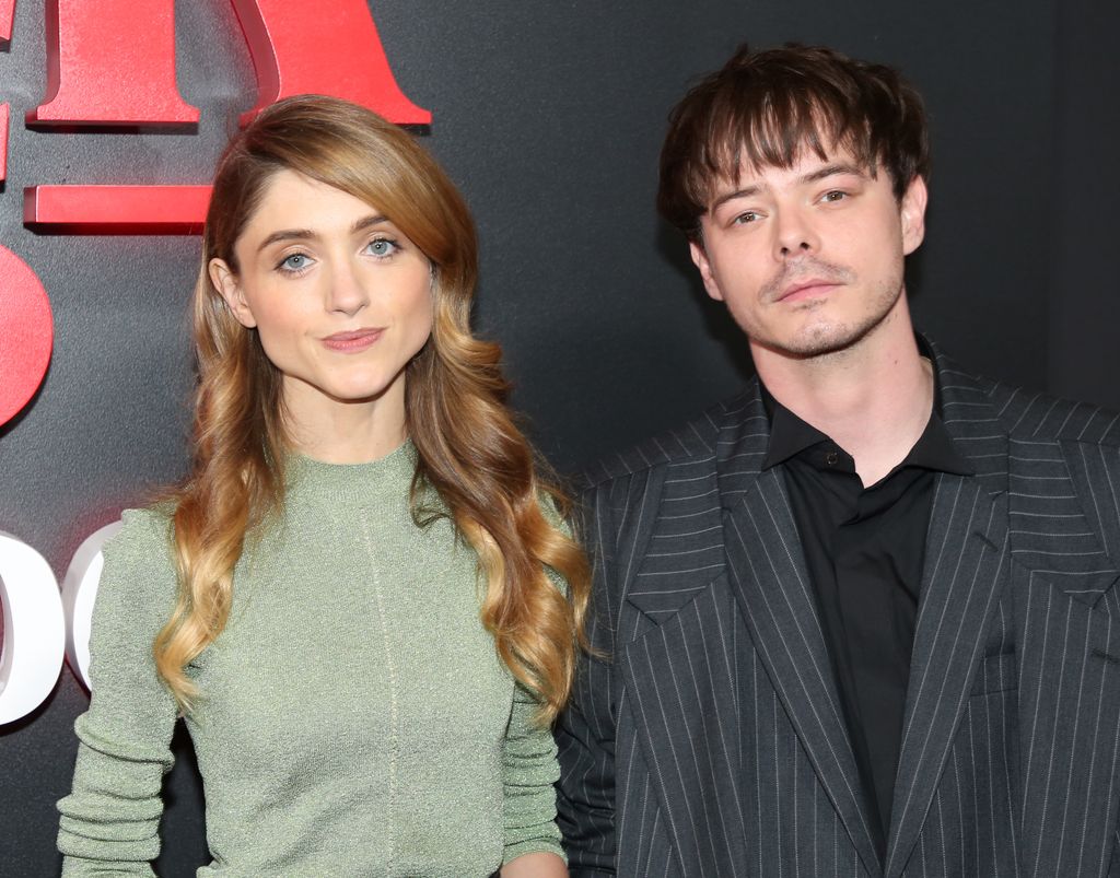 Natalia Dyer and Charlie Heaton pose at the opening night of "Stranger Things: The First Shadow" on Broadway