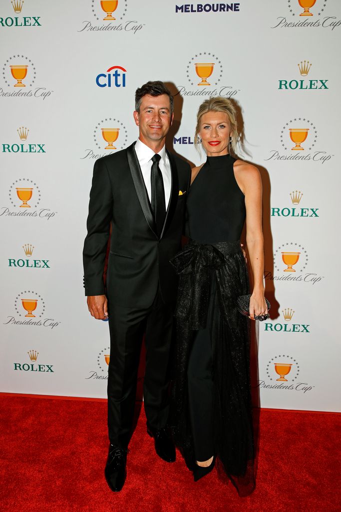 Adam Scott and his wife Marie Kojzar posing red carpet pga tour
