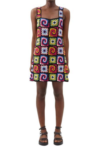 Psychedelic cotton-crochet mini dress - Staud 