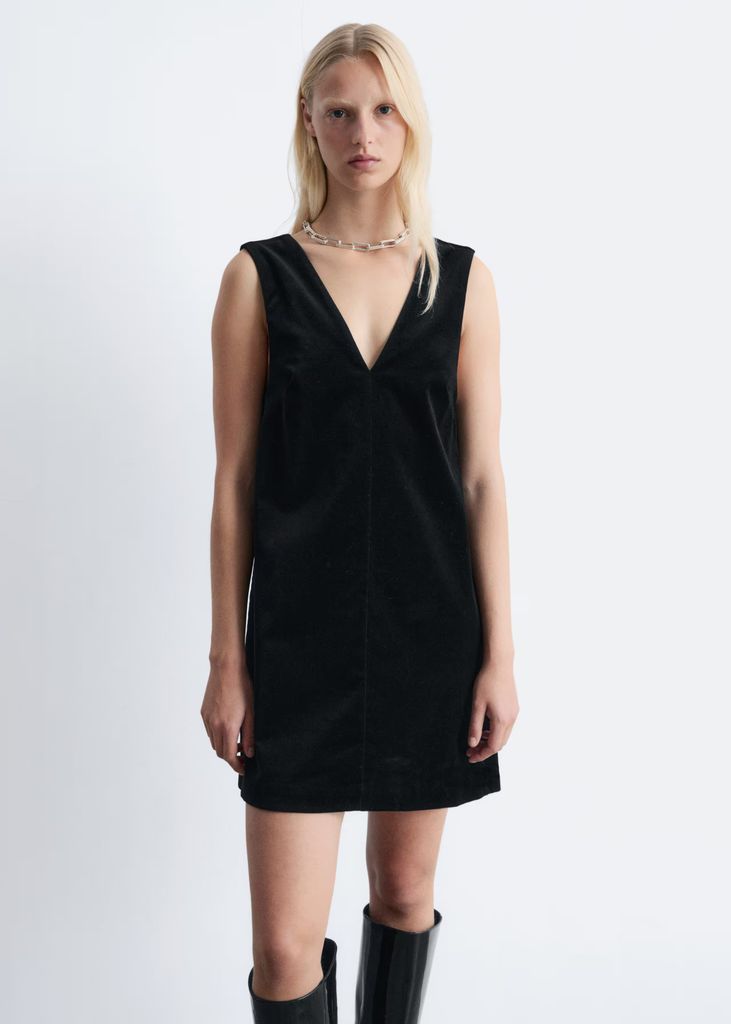 & Other Stories V-Neck Velvet Mini Dress