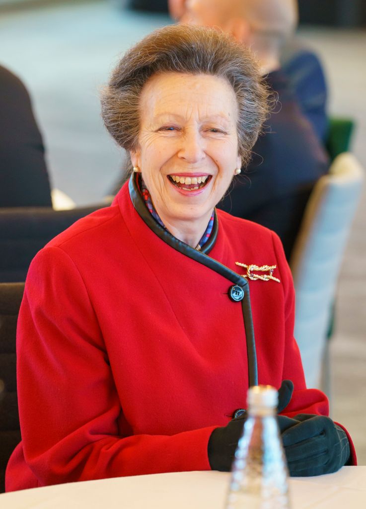 Princess Anne, Princess Royal speaks with guests during a Rugby League Reception to thank the community for their work raising money for Motor Neuron Disease (MND) Association at Headingley Stadium on February 28, 2024 in Leeds, England.