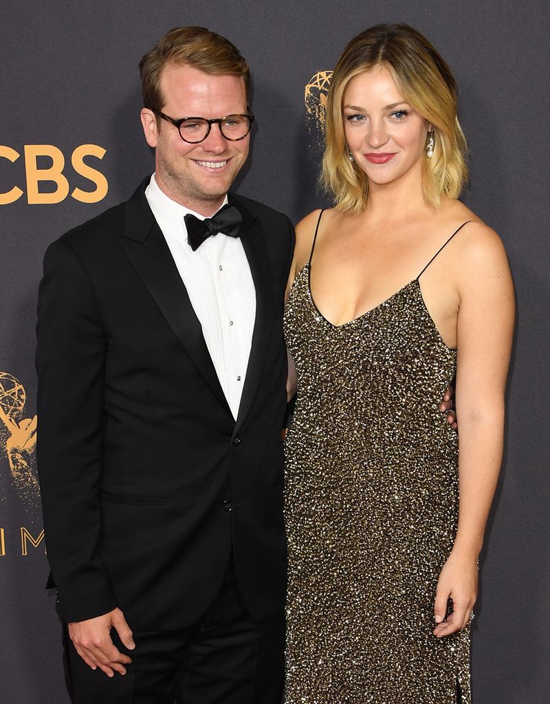 Bill Kennedy and Abby Elliott arrive for the 69th Emmy Awards