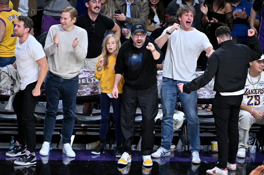 jason sudeikis and son otis courtside lakers vs magic