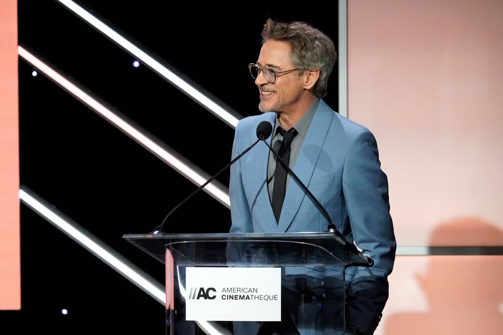  Robert Downey Jr. speaks onstage during the 38th Annual American Cinematheque Awards at The Beverly Hilton 