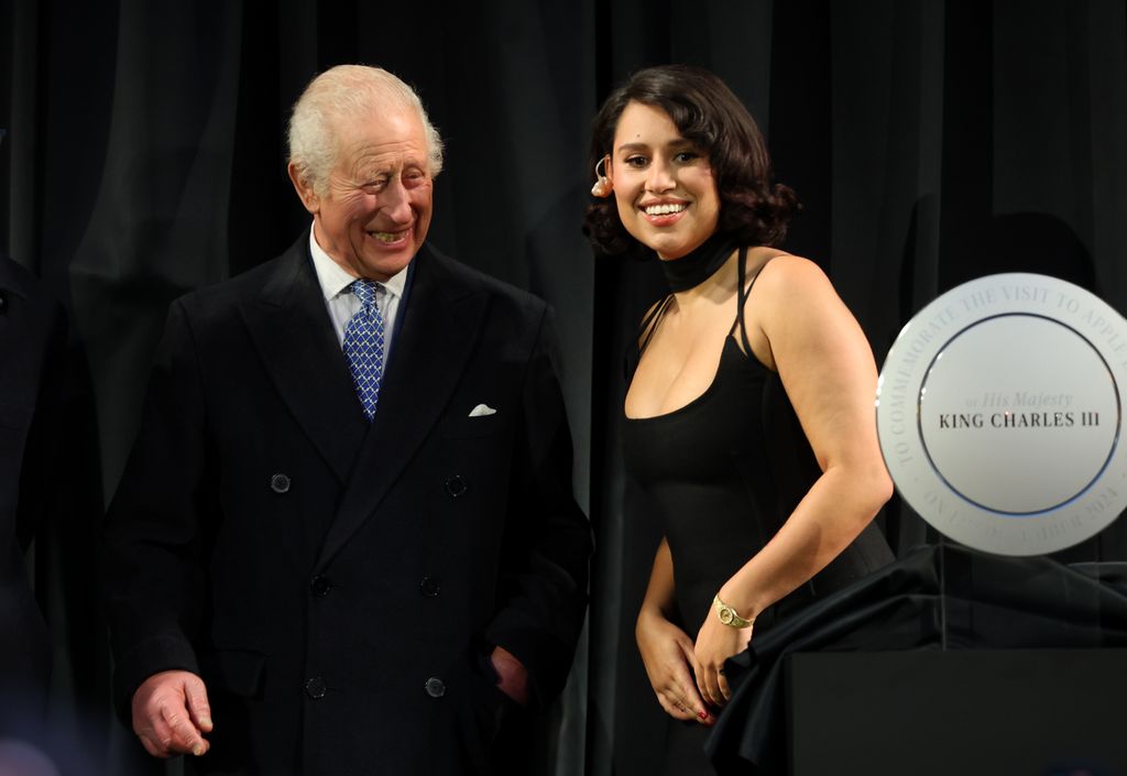 King Charles and Raye met after the monarch unveiled a plaque at Apple Headquarters