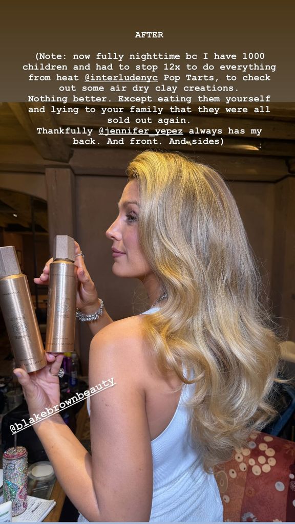 Blake Lively describes the process of getting her hair ready for the CFDA Awards on her Instagram Stories