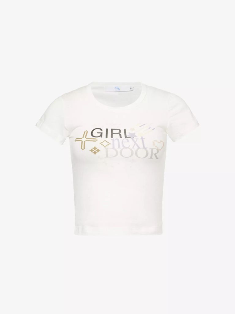 Girl Next Door Slogan-Print Cotton T-Shirt by praying