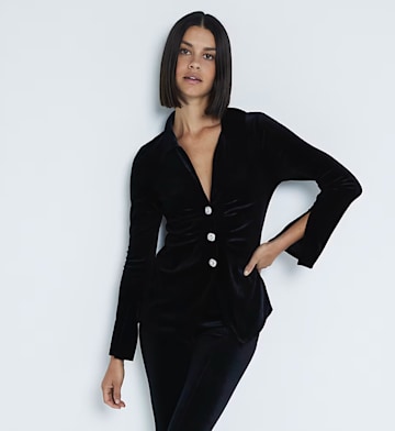 Black Long Sleeve Velvet Shirt from River Island