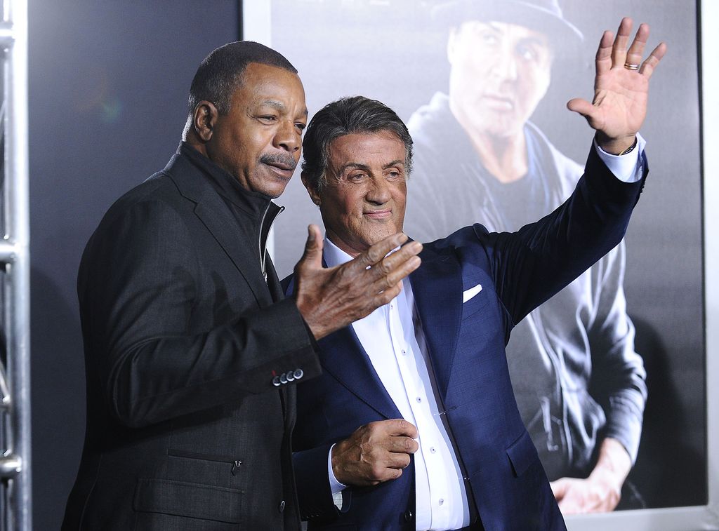 Carl Weathers and Sylvester Stallone attend the premiere of "Creed" at Regency Village Theatre on November 19, 2015 in Westwood, California.  (Photo by Jason LaVeris/FilmMagic)