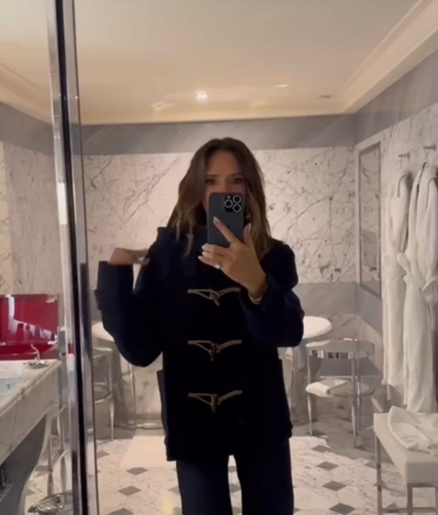 Victoria Beckham wearing a duffle coat on Instagram