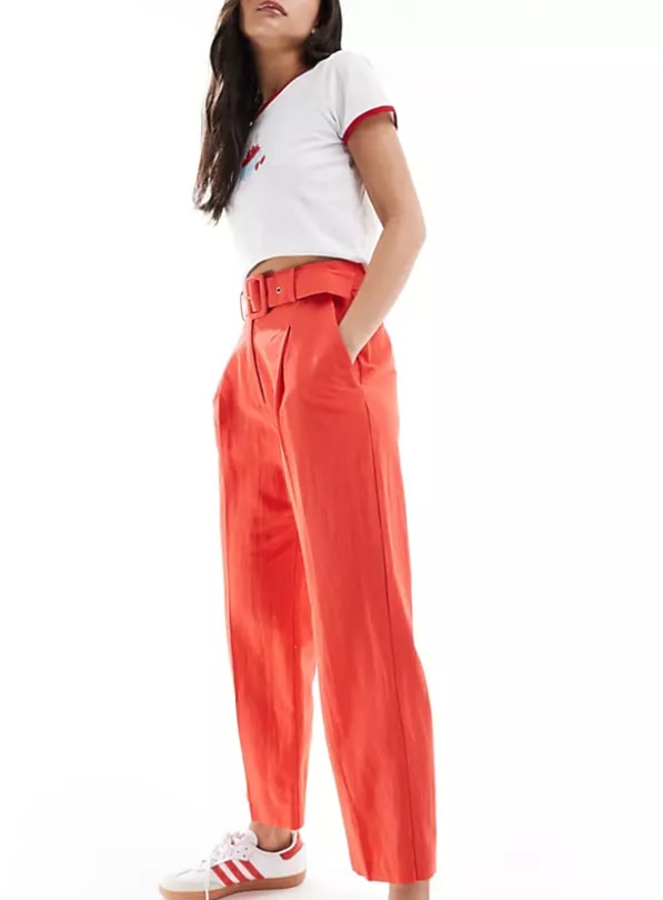 asos red tapered trousers 