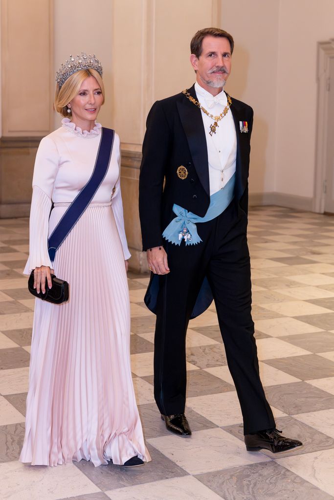 Crown Princess Marie Chantal of Greece in pink dress with Crown Prince Pavlos of Greece 