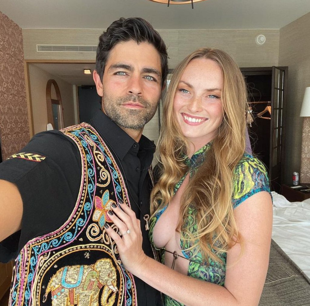 Photo shared by Adrian Grenier's wife Jordan Roemmele on Instagram July 2022 of the two posing together for a selfie.