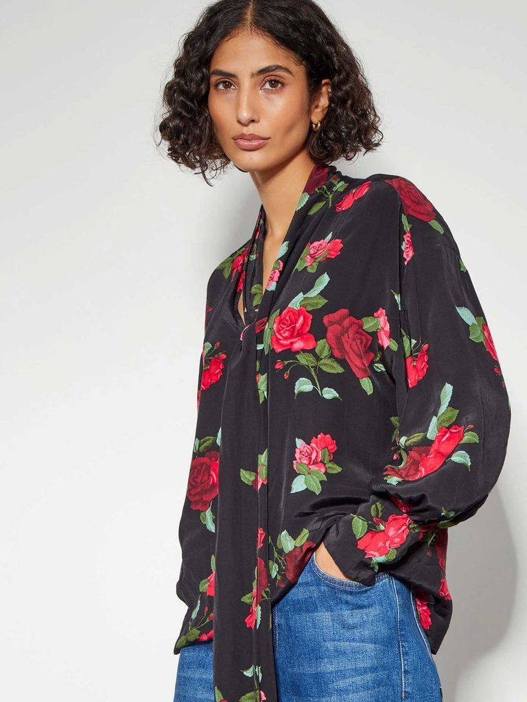 Monsoon Deven Rose Blusa Estampada Preto