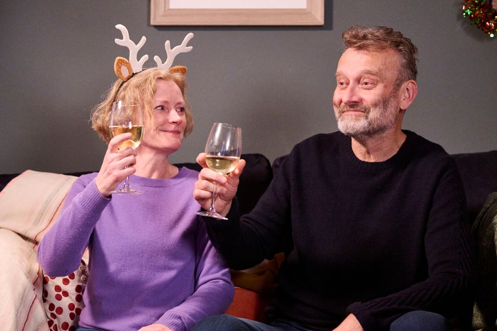 Claire Skinner and Hugh Dennis on the set of Outnumbered