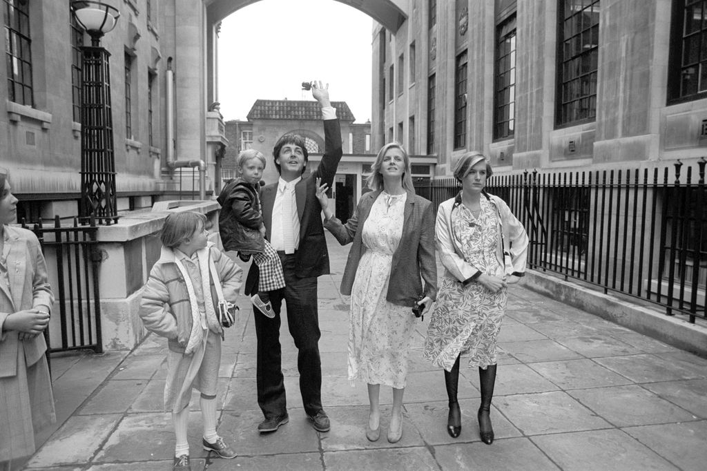Paul McCartney and his wife Linda, of Wings, with their children Stella and James, and Linda's daughter Heather (right), arriving at Marylebone Register Office, London, for the wedding of former Beatles drummer Ringo Starr, who wed actress Barbara Bach today. 