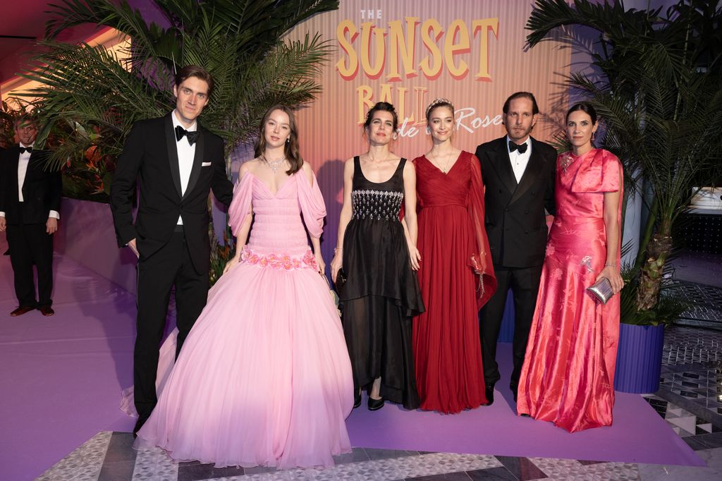  Ben Sylvester Strautmann, Princess Alexandra of Hanover, Charlotte Casiraghi, Beatrice Boromeo, Andrea Casiraghi and Tatiana Santo Domingo posing at Monaco Rose Ball
