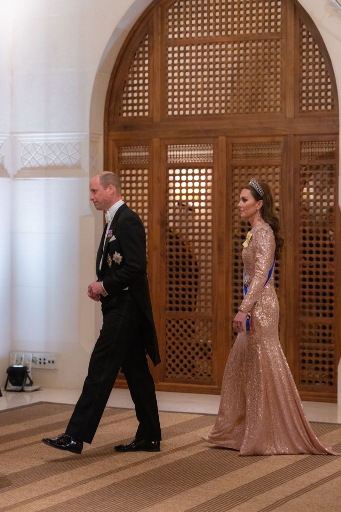 The Prince and Princess of Wales arriving for the state banquet