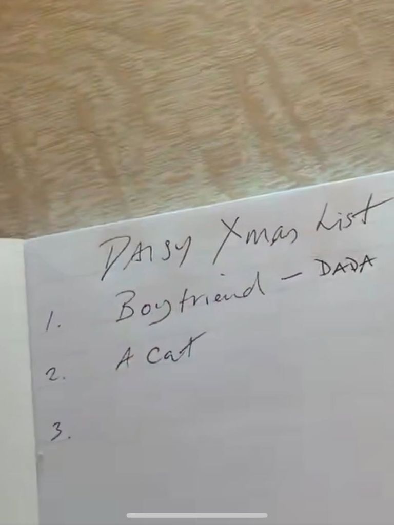 Katy shared Daisy's x-mas list