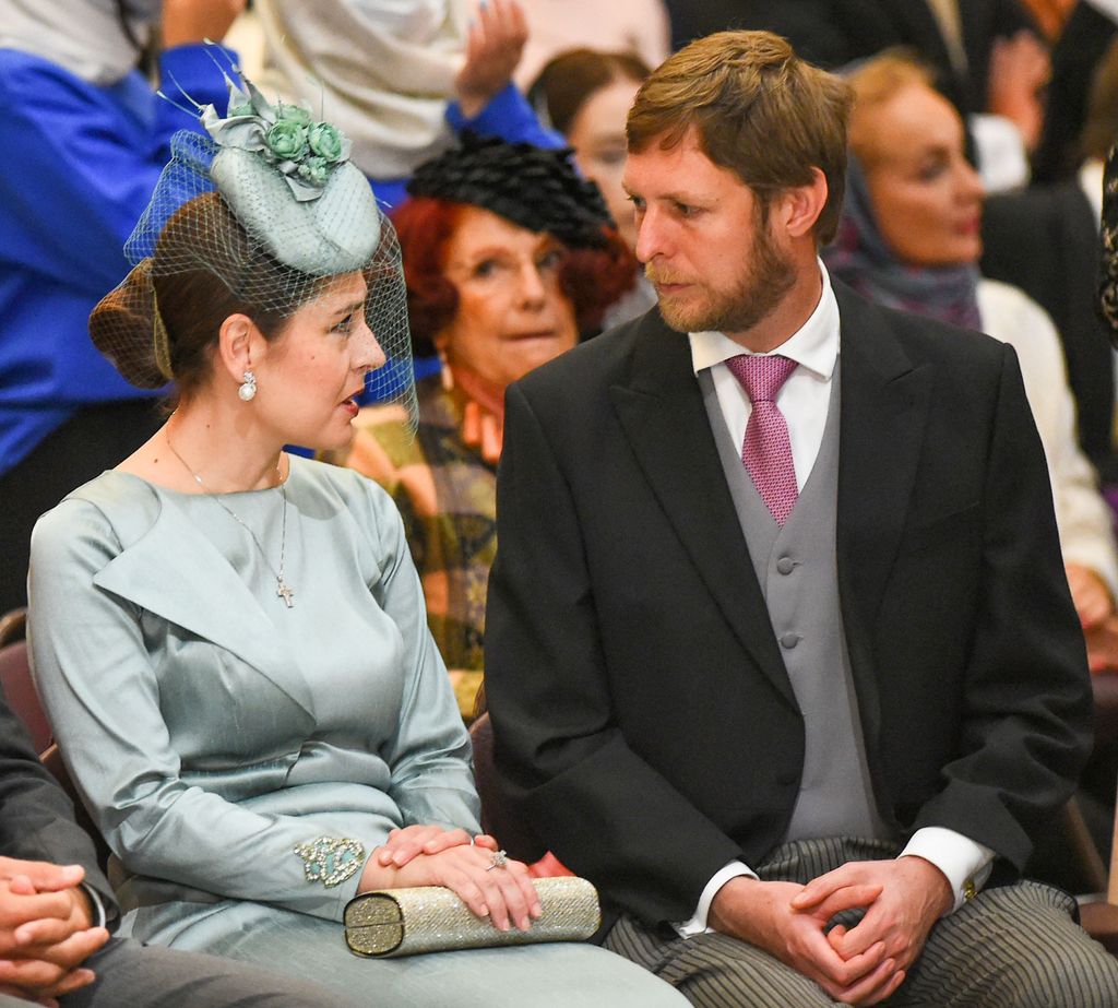 The Crown Prince Leka and Crown Princess Elia of Albania attend the wedding ceremony of Grand Duke George Mikhailovich Romanov and Victoria Romanovna Bettarini in 2021