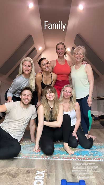 Julianne and her family in the attic post workout