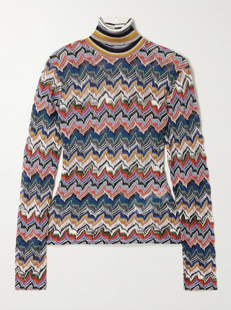 Metallic crochet-knit turtleneck sweater missoni