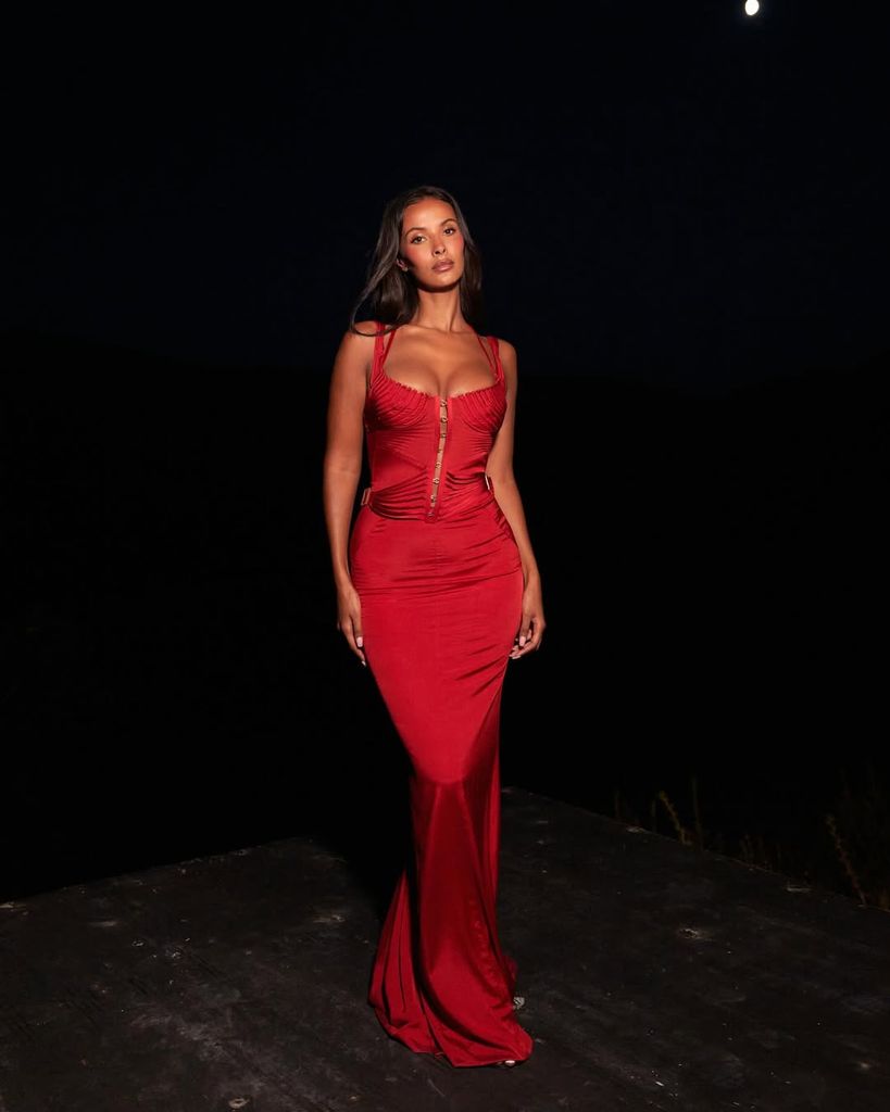 maya jama in red gucci gown on love island