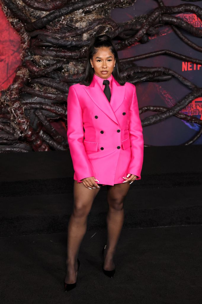 jordan chiles bright pink blazer