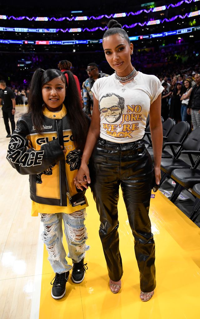 Kim Kardashian and daughter North West attend the the Western Conference Semifinal Playoff game between the Los Angeles Lakers and Golden State Warriors at Crypto.com Arena on May 12, 2023 in Los Angeles, California.