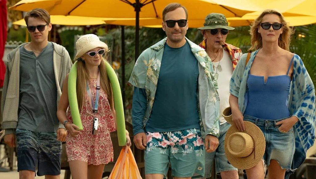 Bob Odenkirk (C) walks alongside Connie Nielsen in a still from Nobody 2