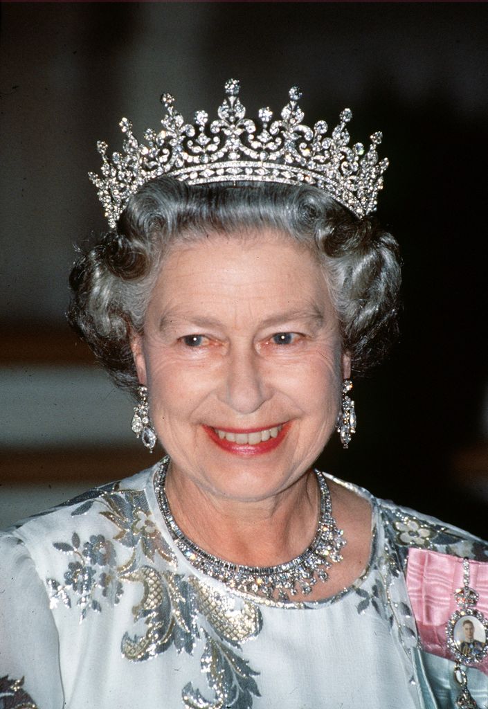 The late Queen Elizabeth II wearing the Girls of Great Britain and Ireland tiara