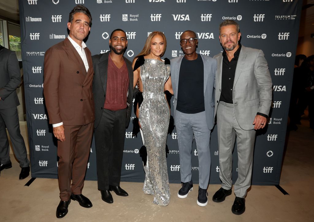 Bobby Cannavale, Jharrel Jerome, Jennifer Lopez, Don Cheadle, and Matt Damon attend the premiere of "Unstoppable" 