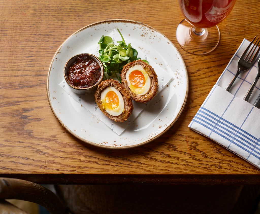 Scotch eggs on a plate at Montys Inn at Montague Arms Hotel in New Forest