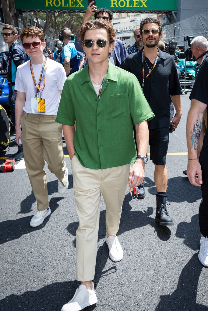 Tom Holland and Orlando Bloom at the Grand Prix