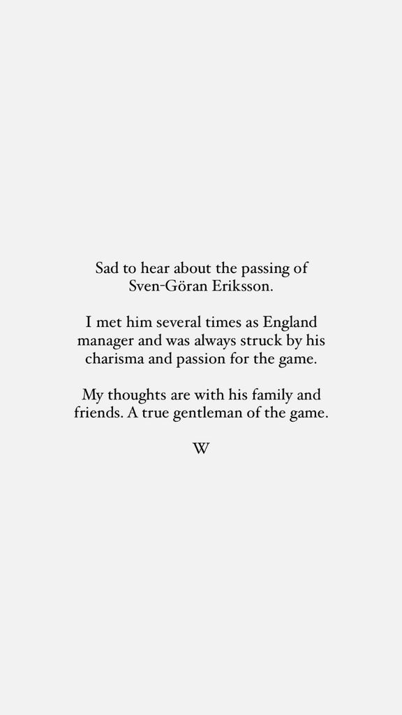 Prince William shares personal tribute to Sven-Goran Ericksson