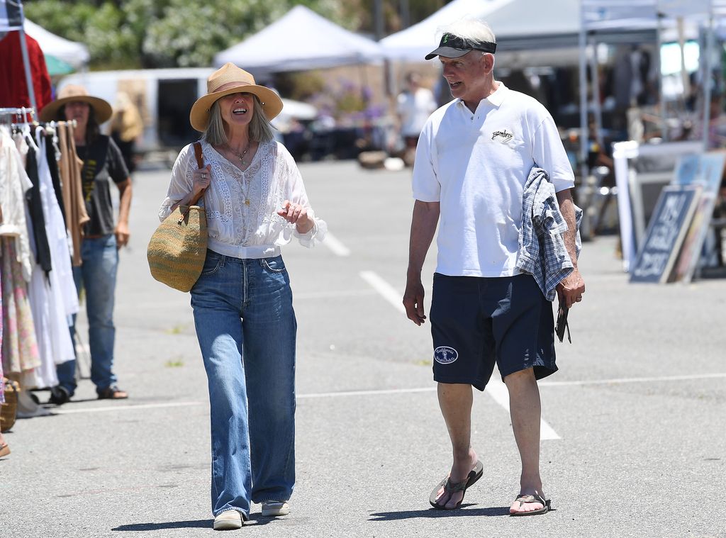 Pam Dawber and Mark Harmon are seen at a flea market on June 30, 2024 in Santa Monica, California. 