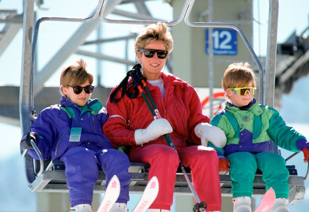 Diana, William and Harry skiing